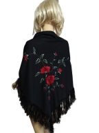 CHUSTA w kwiaty haftowane czerwone róże frędzle