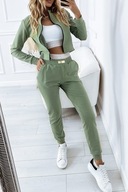 Oliwkowy komplet 3-częściowy top + bluza + spodnie rozm. XS/S