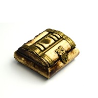 Szkatułka z kości i miedzi filcowe wnętrze pudełko na biżuterię vintage 60s