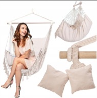 FOTEL WISZĄCY OGRODOWY BUJANY KOKON KRZESŁO BRAZYLIJSKIE HUŚTAWKA BOHO BEŻ