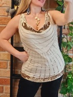 Vila elegancka bluzka cekinowa tiul zdobiona tunika cekiny L