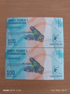 Banknoty 100 Ariary Madagaskar dwa kolejne numery