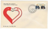 Cypr Północny 1990 FDC Znaczek 285 prezydent Turcja wizyta flagi