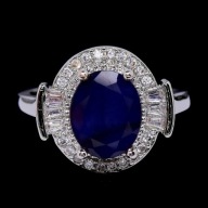 PERŚCIONEK Z DUŻYM NATURALNYM SZAFIREM - ROZM. 15-16