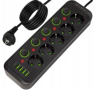 PRZEDŁUŻACZ LISTWA ZASILAJĄCA ŁADOWARKA 4x USB 5 GNIAZD 5m USB TYP-C CZARNY