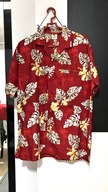 11 Koszula hawajska Rima czerwień delikatny materiał kwiaty palmy kieszeń M