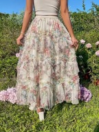 SPÓDNICA MAXI DWORSKA STYL FRANCUSKI STYLI TIUL KOLOROWA KWIATY WZÓR SEXI