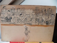 STARY RYSUNEK TUSZ KARYKATURA EMIGRACJA WOJSKO