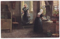 Wiejska izba kobiety zmywanie naczyń ok.1908r. kwiaty lustro