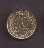 Francja - 10 Centimes 2001 rok - poszukiwany rocznik