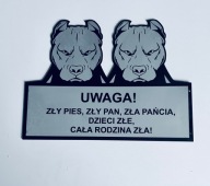 Tabliczka srebrna grawerowana uwaga PIES AMSTAFF pitbull
