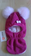Kominiarka czapka dziecięca na zimę różowa 2 pompony z futerka 50-52 cm