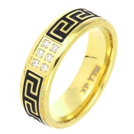 57881 Pierścionek stal chirurgiczna średnica 16 mm grecki wzór z cyrkoniami
