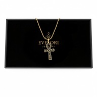 Naszyjnik Krzyż Ankh Złoty Egipski Hieroglify Czarny Amulet