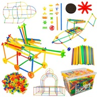 KLOCKI SŁOMKI KONSTRUKCYJNE DUŻY ZESTAW DLA DZIECI PATYCZKI RURKI 1200 EL.