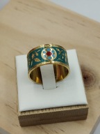 Szeroka Obrączka Emalia CLOISONNE Boho Kwiaty Złota stal 316L rozmiar 10