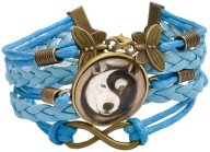 Skórzana bransoletka - Wilk - Yin Yang - regulowana, ozdobne dodatki - 20mm