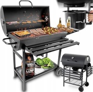 GRILL WĘGLOWY OGRODOWY 2 RUSZTY CHROMOWANE 2 PÓŁKI POPIELNIK TERMOMETR STAL