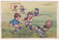 Dzieci Chłopcy gra w piłkę nożną piłka nożna pies psy 1924r. V. Castelli