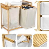 KOSZ NA PRANIE BIELIZNĘ RĘCZNIKI Z PÓŁKĄ PODWÓJNY BAMBUSOWY 80L WYSUWANY
