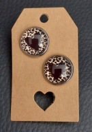 Kolczyki okrągłe wypukłe panterka serduszko na sztyft