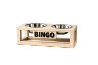 Stojak na miski dla psa drewniany + 2x900ml miska + imię psa personalizacja