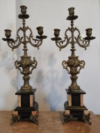 Antyczne kandelabry 3-ramienne – para – marmur – styl barok / rokoko