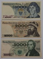 Zestaw Banknotów PRL 1000 2000 5000 zł 1982 rok