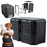 KOMPOSTOWNIK OGRODOWY DUŻY 800L CZARNY 2 KOMOROWY DO KOMPOSTU MROZOODPORNY