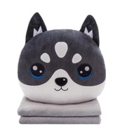 MASKOTKA PODUSZKA KOC OGRZEWACZ DO RĄK PIES HUSKY POPIELATY Z KOCEM 4w1