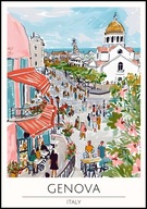 A2 PLAKAT GENUA GENOVA WŁOCHY ITALY LIGURIA MIASTO AKWARELA MALARSTWO