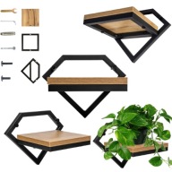 KWIETNIK WISZĄCY METALOWY LOFT | CZARNY / DĄB CRAFT POŁKA NA KWIATY DONICE