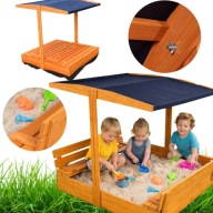 DUŻA PIASKOWNICA DREWNIANA DLA DZIECI Z DASZKIEM ZAMYKANA PLAC ZABWKA 120CM