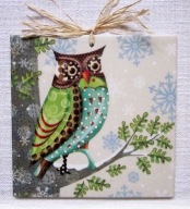 Robótkownia Obrazek kafelek 15x15 Ptak ptaki Sowa zielona z le.