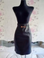 SPÓDNICA MIDI CZARNA LATEKSOWA SKAJKA POŁYSKUJĄCA vintage retro kobieca