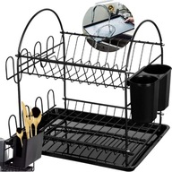 DUŻA SUSZARKA DO NACZYŃ DWUPOZIOMOWA OCIEKACZ TACKA METALOWA CZARNA MOCNA