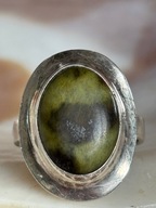 Pierścionek SS obrączka stary srebrny zielony kamień duży