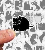 STICKER z kotami NAKLEJKI koty kotki wlepy na laptopa czarne 50SZT