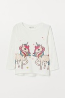 H&M Bawełniany top z nadrukiem jednorożce unicorns 134/140 biały
