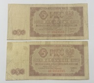 5 złotych 1948 r. - 2 sztuki - Serie AR oraz F - Miłczak 133