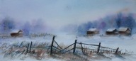 Akwarela Sabina Salamon 20x45 pejzaż zima