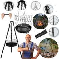 PALENISKO GRILL OGRODOWY TRÓJNÓW REGULOWANY DUŻY CHROMOWANY RUSZT 50X50CM