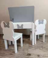 Stolik ze schowkiem i 2 Krzesełka Drewniane