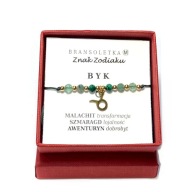 Bransoletka BYK znak zodiaku kamienie naturalne malachit awenturyn