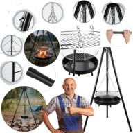 TRÓJNÓG GRILL OGRODOWY WĘGLOWY WISZĄCY DUŻY RUSZT 50CM CHROMOWANY PALENISKO