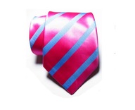 KRAWAT, NATURALNY JEDWAB MORWOWY. PASY RÓŻOWE i NIEBIESKIE.142/9,5 cm.