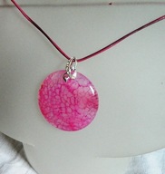 Różowy agat pajęczy duża moneta, efektowny wisior