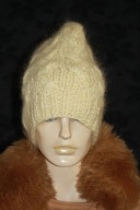 CZAPKA warkocze RĘKODZIEŁO MOHER ecru smietana