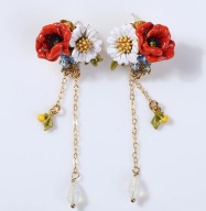 KOLCZYKI emaliowane kwiaty maki stokrotki długie