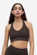 H & M stanik top sportowy wiązany sznurowany brązowy halter prążkowany y2k
